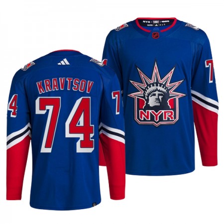 New York Rangers Dresy Vitali Kravtsov 74 Adidas 2022-23 Modrý Reverse Retro 2.0 Authentic - Pánské